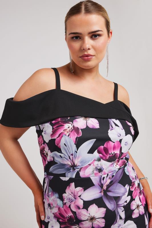 YOURS LONDON Plus Size Pink Floral Print Bardot Shift Dress | Yours Clothing 2