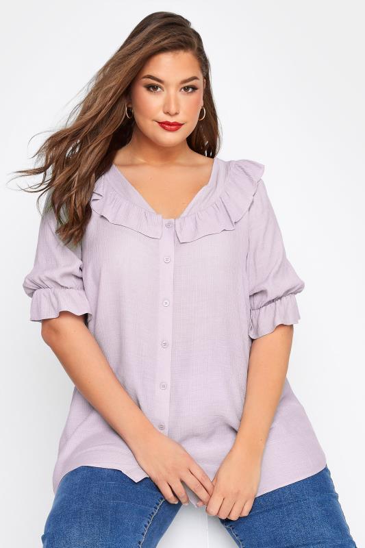 LIMITED COLLECTION Plus Size Lilac Purple Frill Blouse | Yours Clothing 1