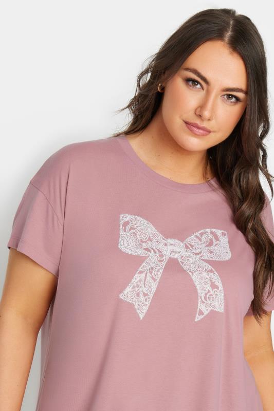 YOURS Plus Size Pink Diamante Bow Print T-Shirt | Yours Clothing  4