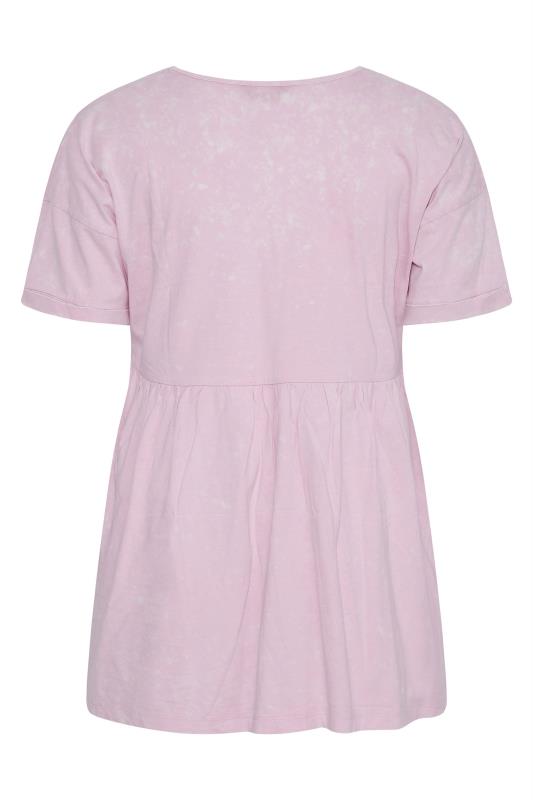 Plus Size Pink Acid Wash Peplum Top | Yours Clothing 6