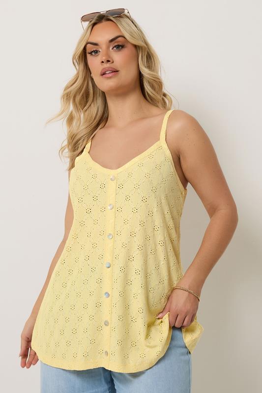  YOURS Top à basque jaune en broderie anglaise