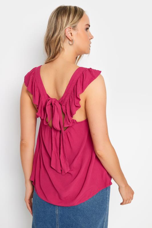 LTS Tall Women's Pink Crinkle Frill Top | Long Tall Sally 3