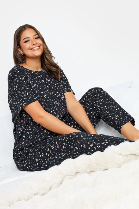 YOURS Plus Size Navy Blue Solar Sky Print Pyjama Set | Yours Clothing 5