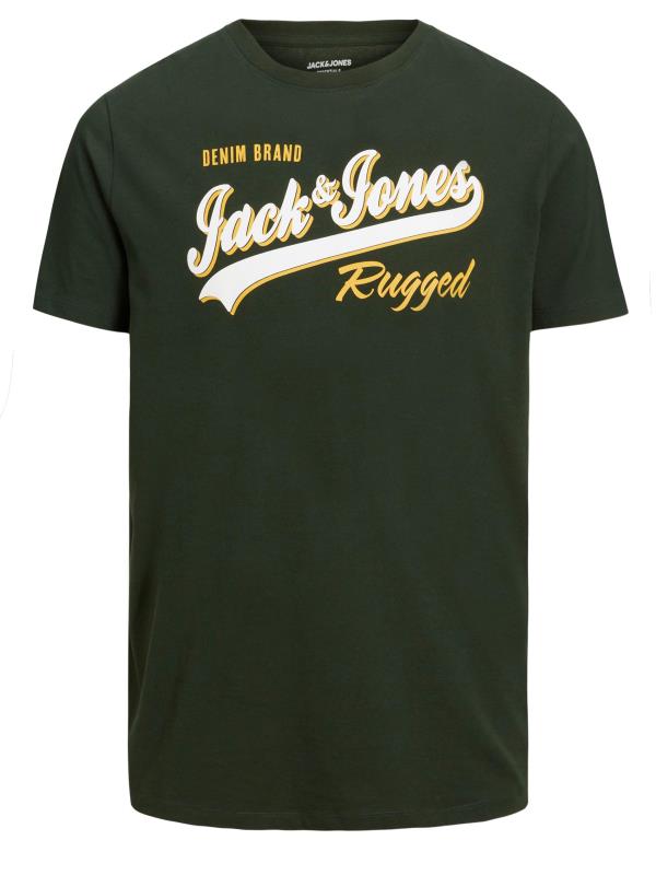 JACK & JONES Big & Tall Dark Green Logo Print T-Shirt | BadRhino 2