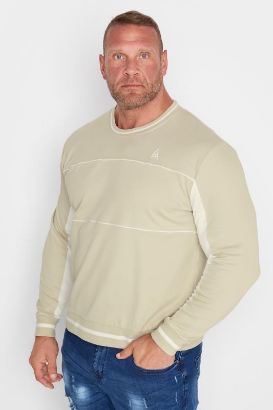 STUDIO A Big & Tall Beige Brown Panelled Sweatshirt 1