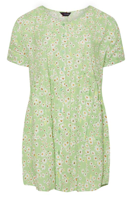 Plus Size Green Daisy Print Drop Pocket Peplum Top | Yours Clothing  6