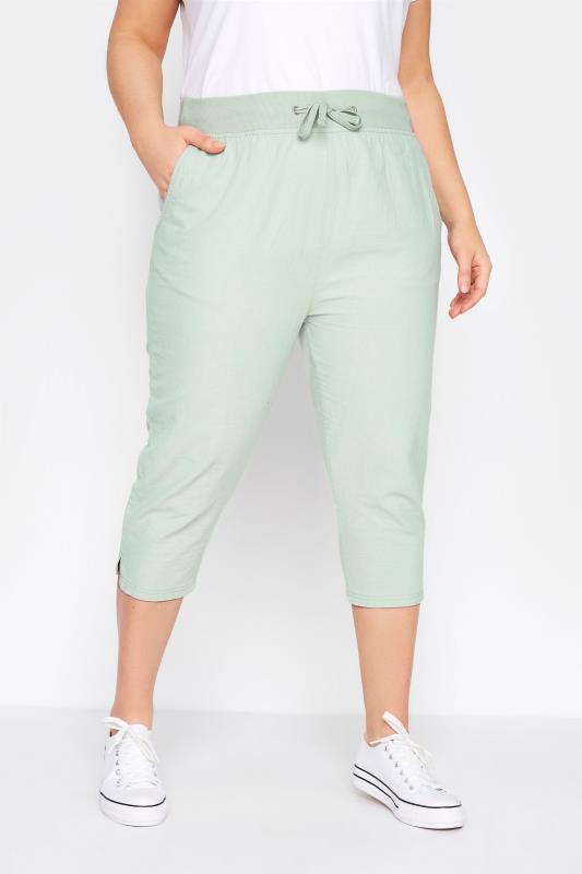 Plus Size  Curve Sage Green Cool Cotton Cropped Joggers