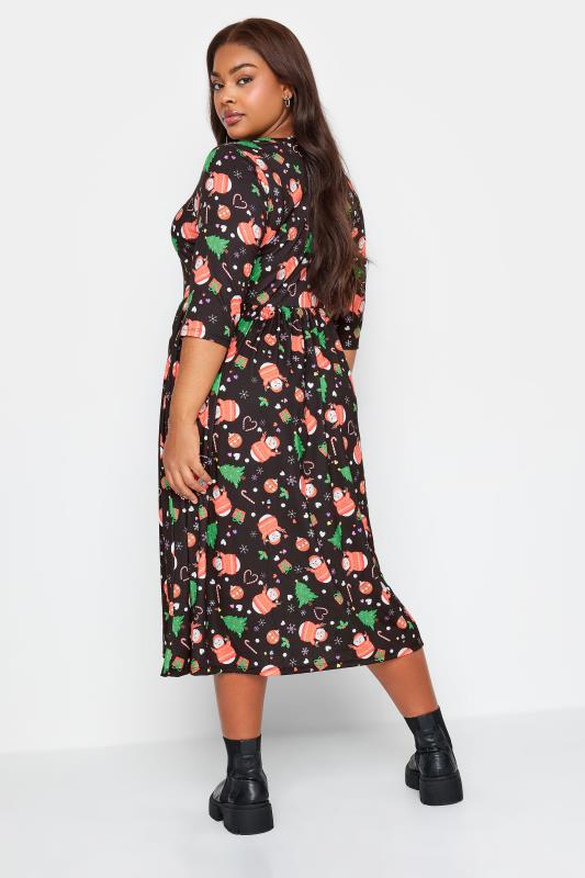 LIMITED COLLECTION Plus Size Black Snowman Print Christmas Smock Dress | Yours Clothing 3