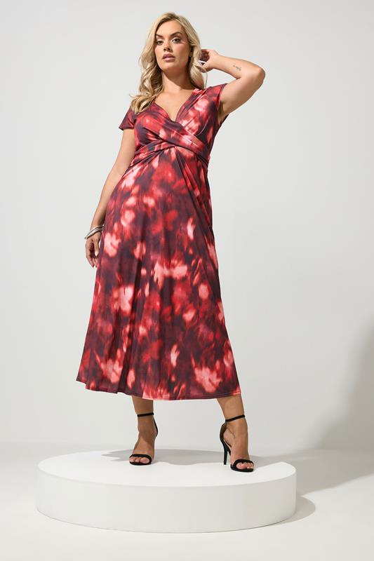  YOURS LONDON Curve Red Abstract Print Twist Front Dress