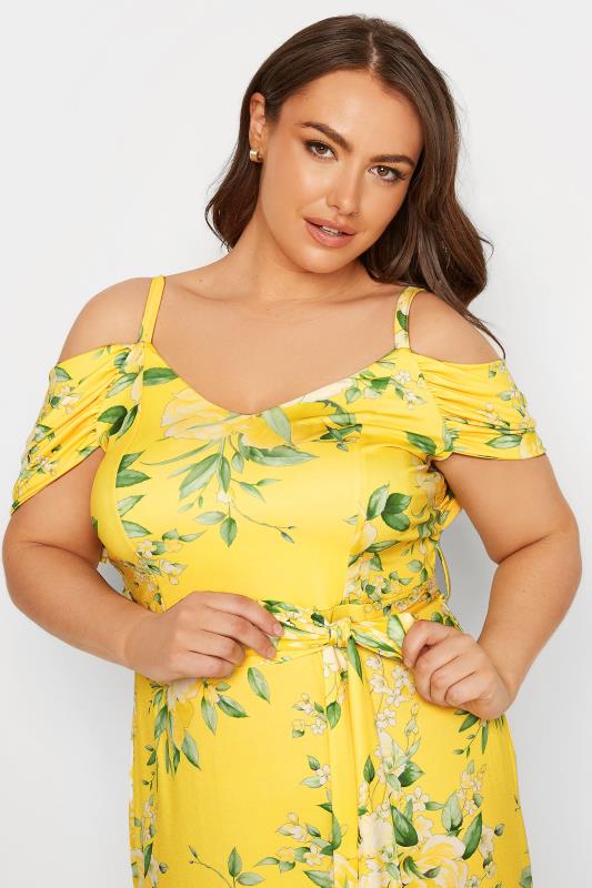 YOURS LONDON Plus Size Yellow Floral Cold Shoulder Maxi Dress | Yours Clothing 4