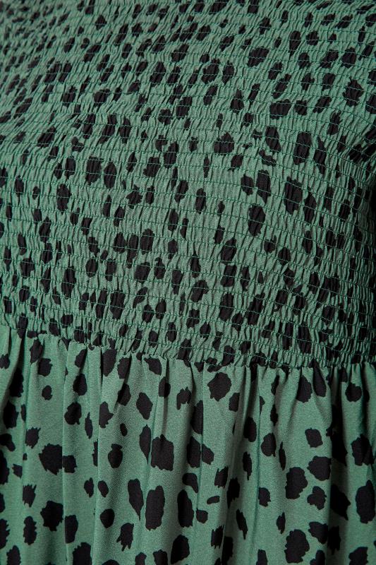 Curve Green Dalmatian Print Shirred Smock Midi Dress 5