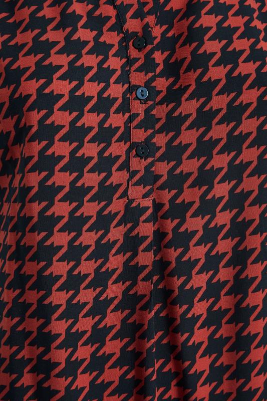 Curve Red Dogtooth Print Half Placket Blouse | Yours Clothing 5