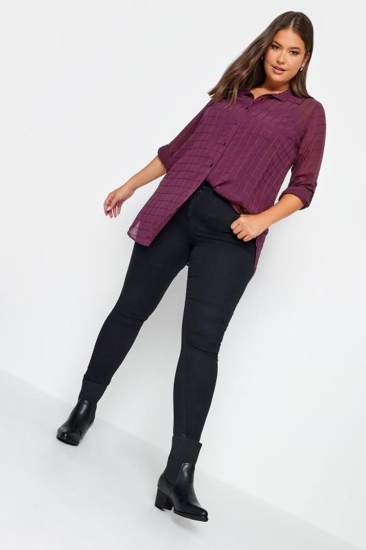 YOURS LONDON Plus Size Purple Check Chiffon Shirt | Yours Clothing 2