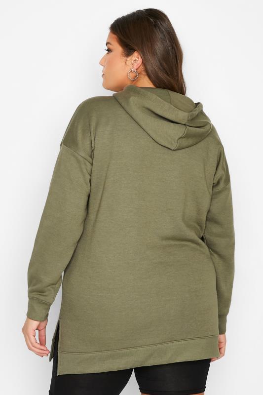 Curve Plus Size Womens Khaki Green Basic Long Sleeve Hoodie | Yours Clothing 3