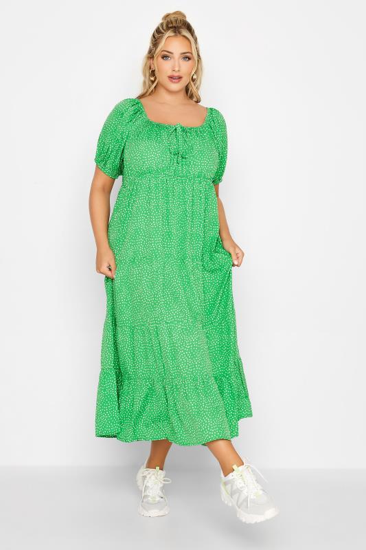 LIMITED COLLECTION Curve Green Spot Print Square Neck Dress 2