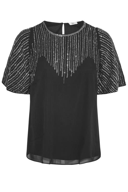Plus Size LUXE Black Hand Embellished Sweetheart Blouse | Yours Clothing