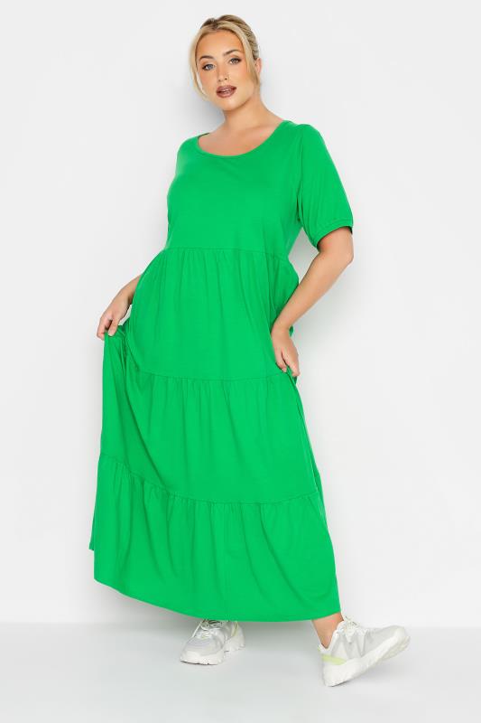 LIMITED COLLECTION Curve Bright Green Tiered Smock Dress 1