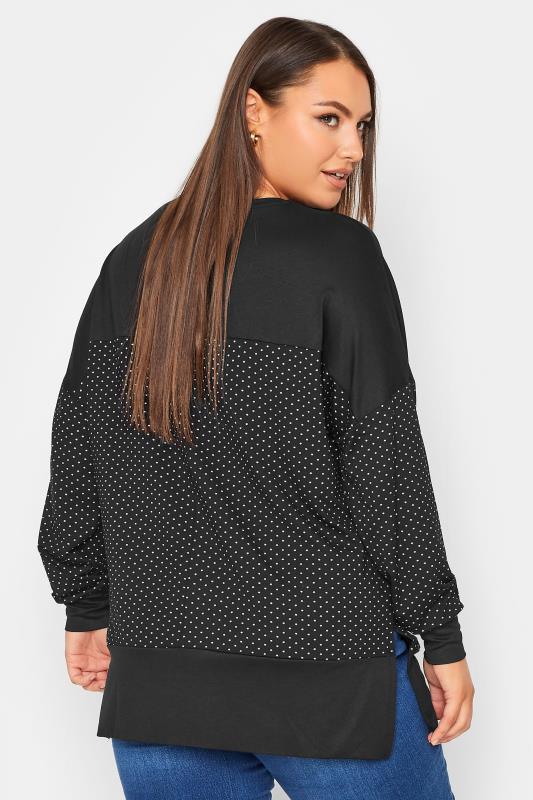 YOURS Plus Size Curve Black Polka Dot Panel Top | Yours Clothing 3