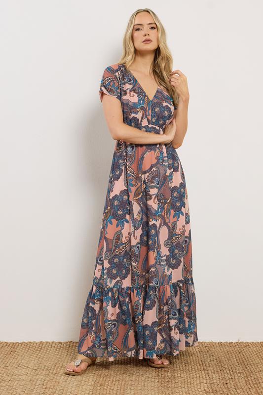 LTS Tall Women's Natural Brown Paisley Short Sleeve Maxi Dress | Long Tall Sally 1