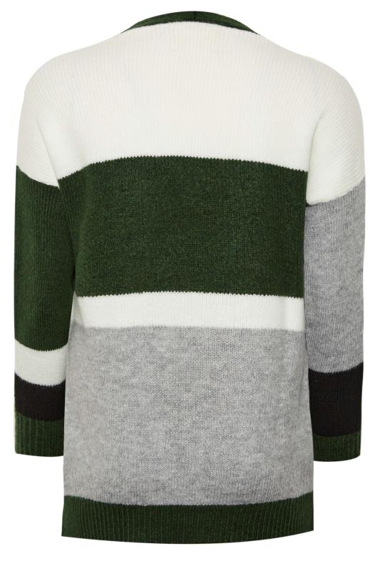 YOURS LUXURY Plus Size Green & White Colourblock Cardigan | Yours Clothing  8
