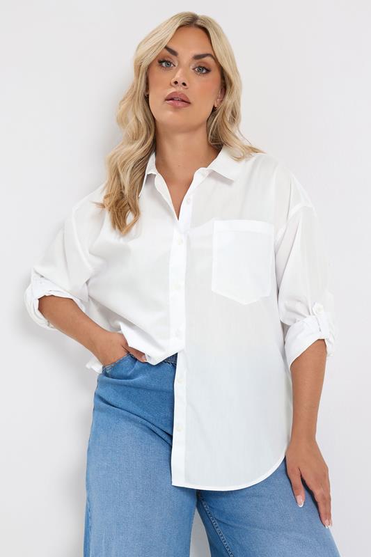 plus size dress shirts Long Cotton button up long sleeves shirtdress in White Cynthia Vincent BAACAL Baacal Button closure Plus Size Blouses & Dressy