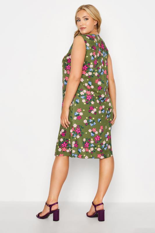 Plus Size Green Floral Sleeveless Shirt Dress | Yours Clothing 3