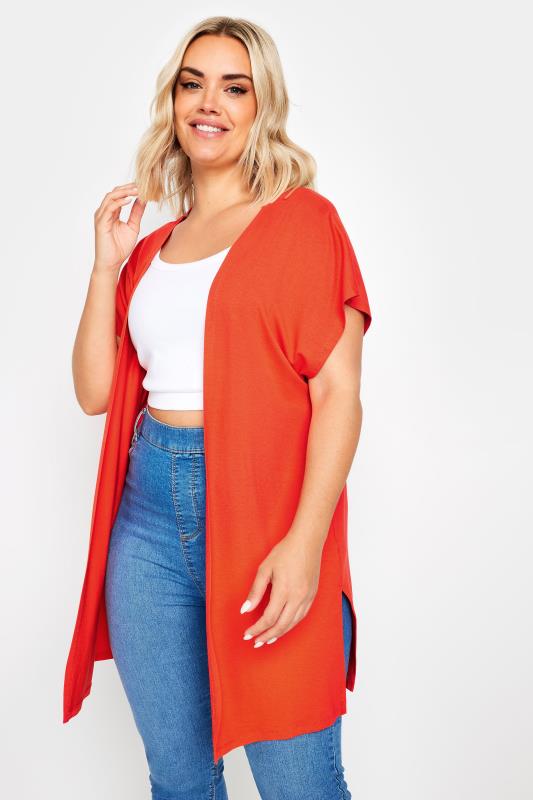 YOURS Plus Size Orange Short Sleeve Cardigan | Yours Clothing 2
