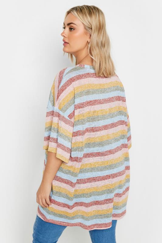 YOURS Plus Size Pink & Orange Striped Oversized T-Shirt | Yours Clothing 3