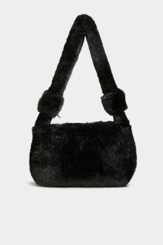 Plus Size Black Faux Fur Knot Handle Bag | Yours Clothing 3