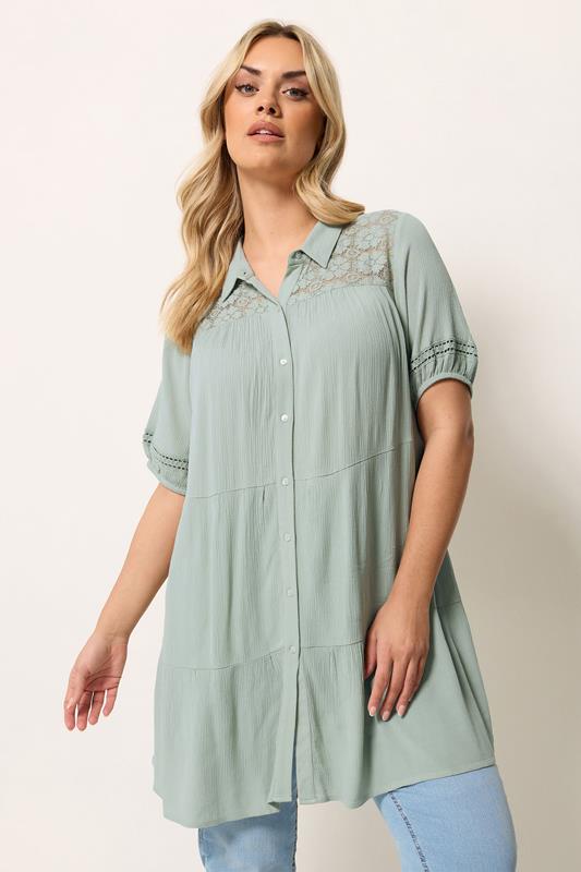  YOURS Curve Sage Green Tiered Shirt