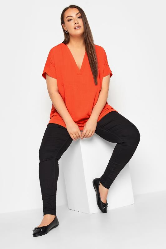 YOURS Plus Size Red V-Neck Shirt | Yours Clothing  2