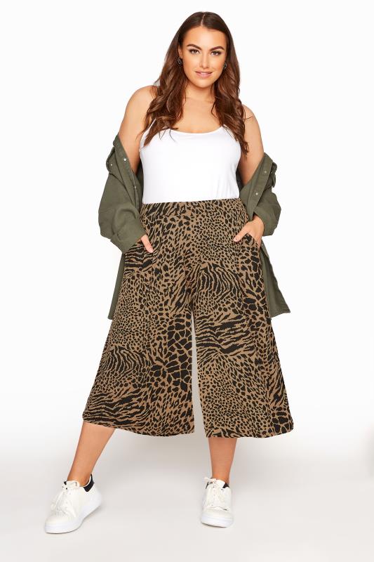  Grande Taille Brown Animal Print Culottes