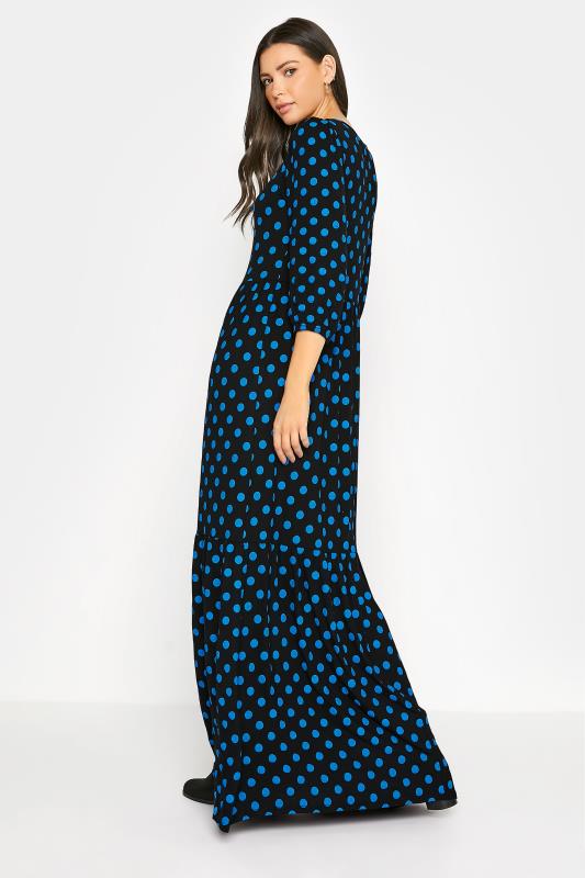 Tall Black & Blue Polka Dot Smock Midaxi Dress 3