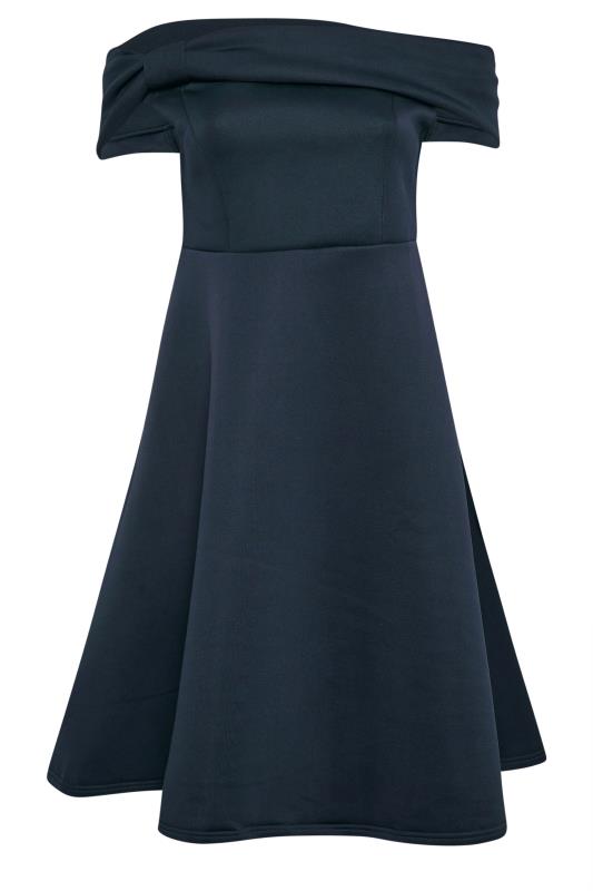 YOURS LONDON Plus Size Navy Blue Bow Bardot Skater Dress | Yours Clothing 6