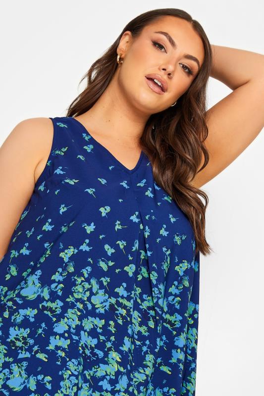 YOURS Curve Plus Size Navy Blue Floral Border Swing Top | Yours Clothing  4