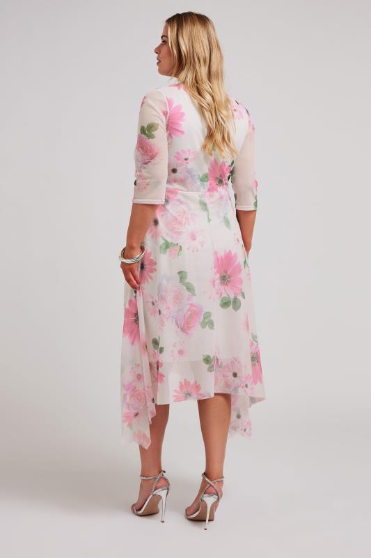 YOURS LONDON Plus Size Pink Floral Print Hanky Hem Dress | Yours Clothing 3