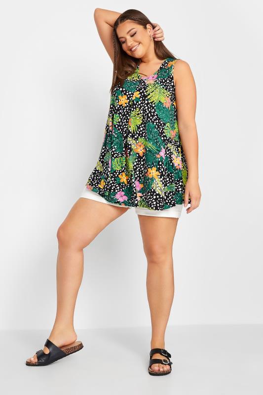 YOURS Curve Plus Size Green Floral Mixed Print Vest Top | Yours Clothing  2