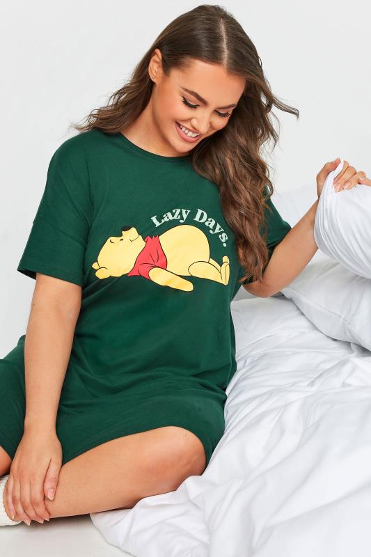 DISNEY Plus Size Green Winnie The Pooh 'Lazy Days' Sleep Tee Nightdress | Yours Clothing 1