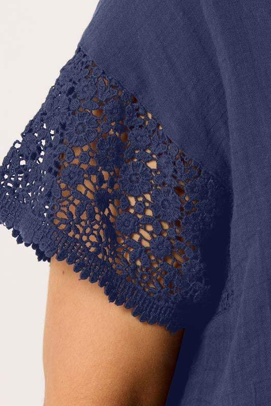 YOURS Plus Size Navy Blue Crochet Cheesecloth Top | Yours Clothing 4