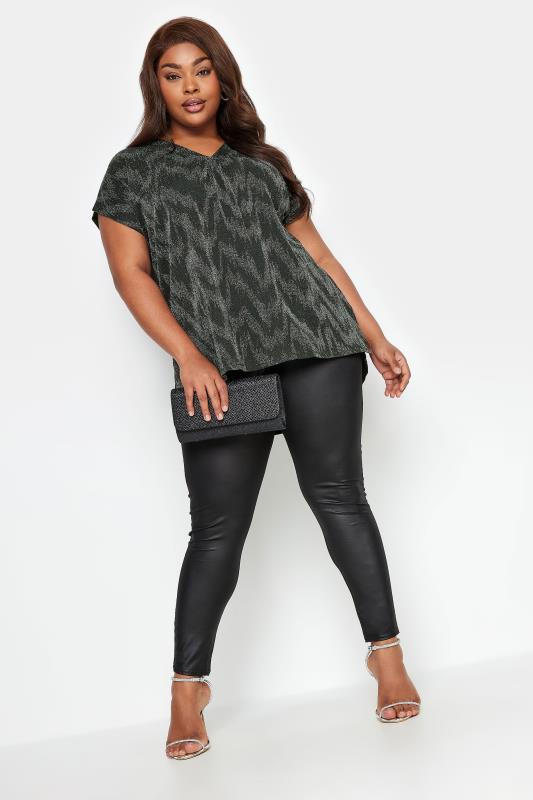 YOURS Plus Size Black Glitter V-Neck Top | Yours Clothing 3