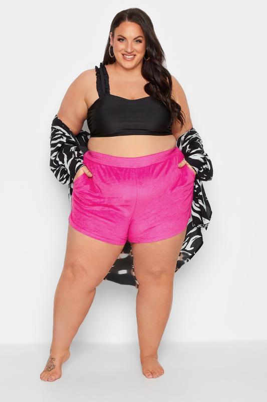 YOURS Plus Size Pink Towelling Beach Shorts | Yours Clothing 2