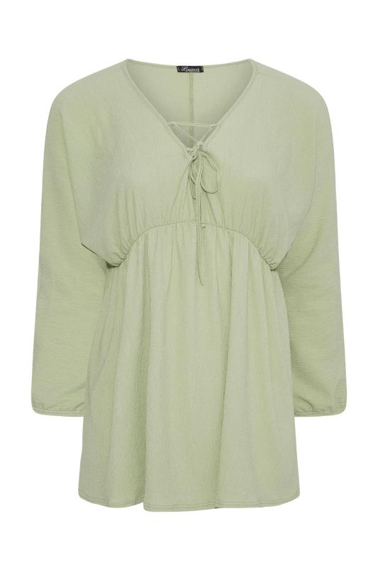LIMITED COLLECTION Plus Size Sage Green Crinkle Lace Up Peplum Blouse | Yours Clothing 5