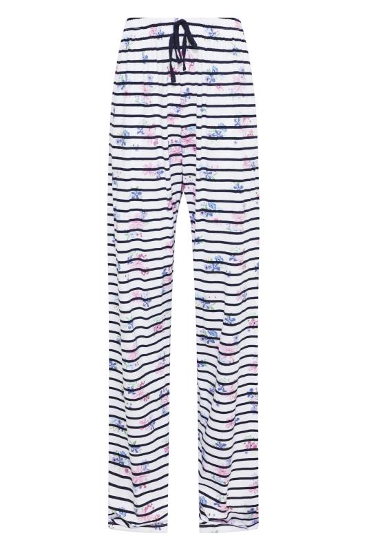LTS Tall Women's White Floral Stripe Wide Leg Cotton Pyjama Bottoms | Long Tall Sally 5