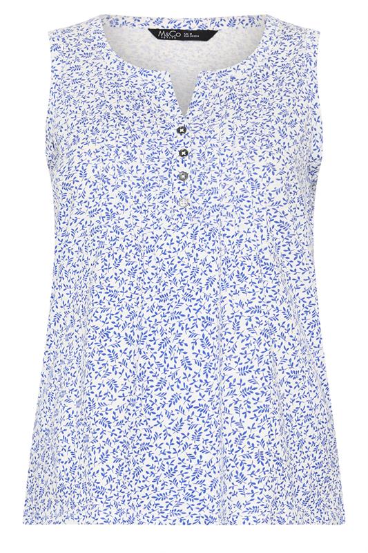 M&Co Petite Blue Leaf Print Cotton Sleeveless Henley Top | M&Co 5