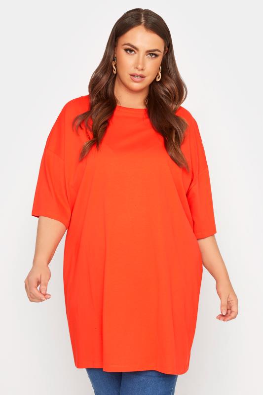 Plus Size Bright Orange Oversized T-Shirt | Yours Clothing  2