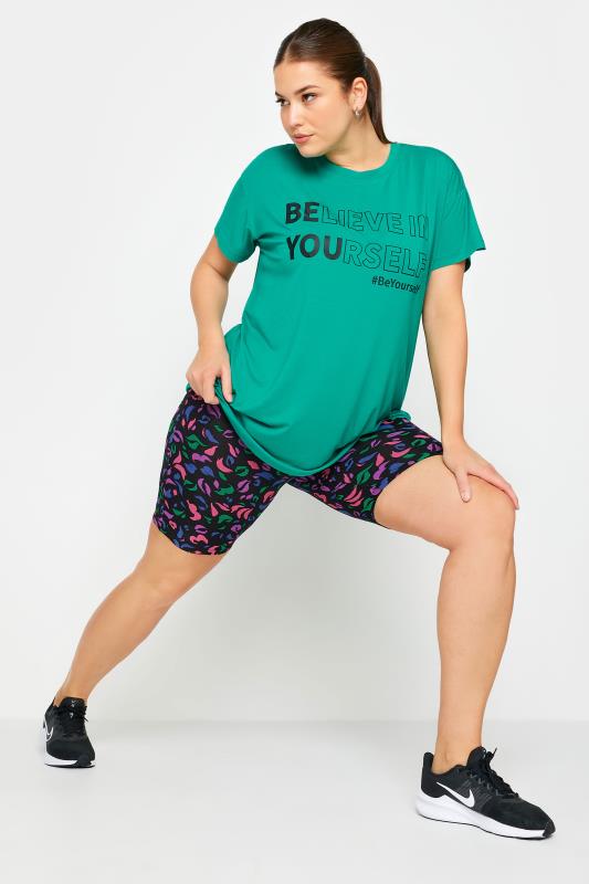 YOURS ACTIVE Plus Size Green 'Believe In Yourself' Top | Yours Clothing 3