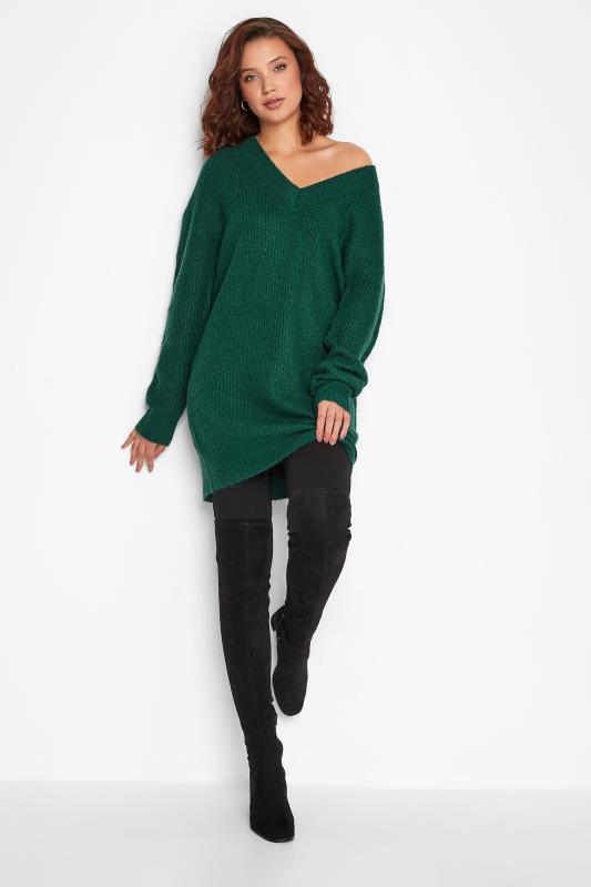 LTS Tall Forest Green V-Neck Knitted Tunic Top 2
