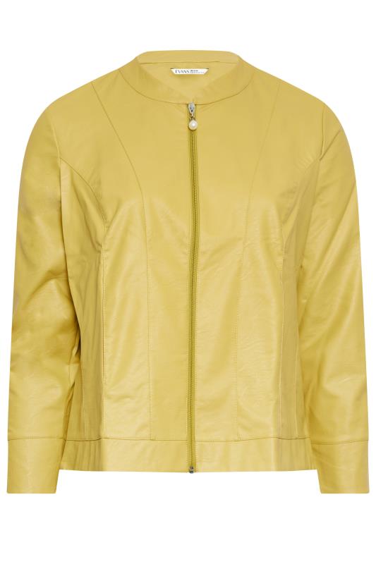 City Chic Mustard Yellow Faux Leather Collarless Jacket 5