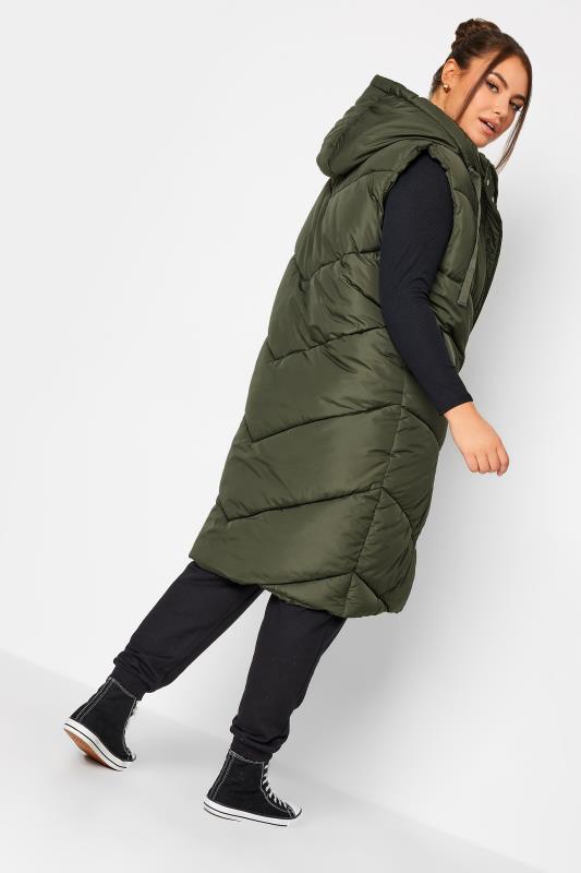 YOURS Curve Green Quilted Longline Hooded Gilet | Yours Clothing 4