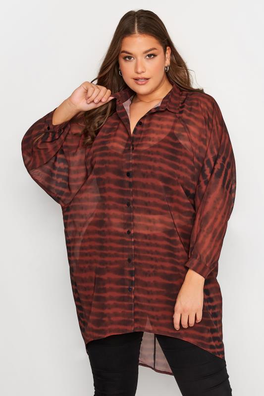  Grande Taille YOURS Curve Red & Black Chiffon Tie Dye Shirt